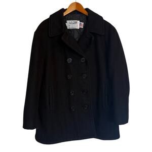 Vintage Schott US 740N‎ Pea Jacket Men 18 Black Wool Navy Coat Quilted Outdoor